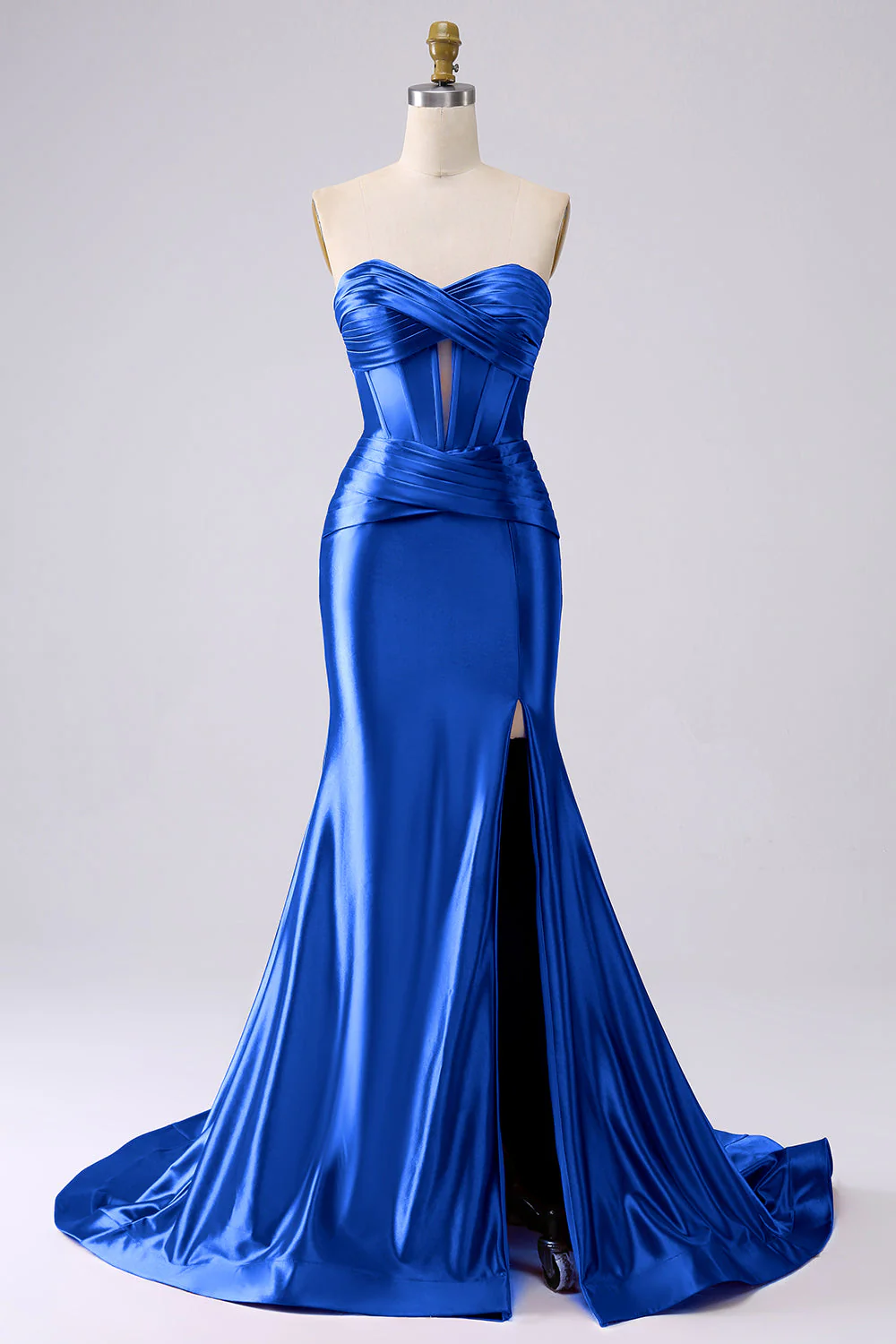 Fuchsia Strapless Satin Mermaid Corset Long PLus Size Prom Dress with Slit - Image 12