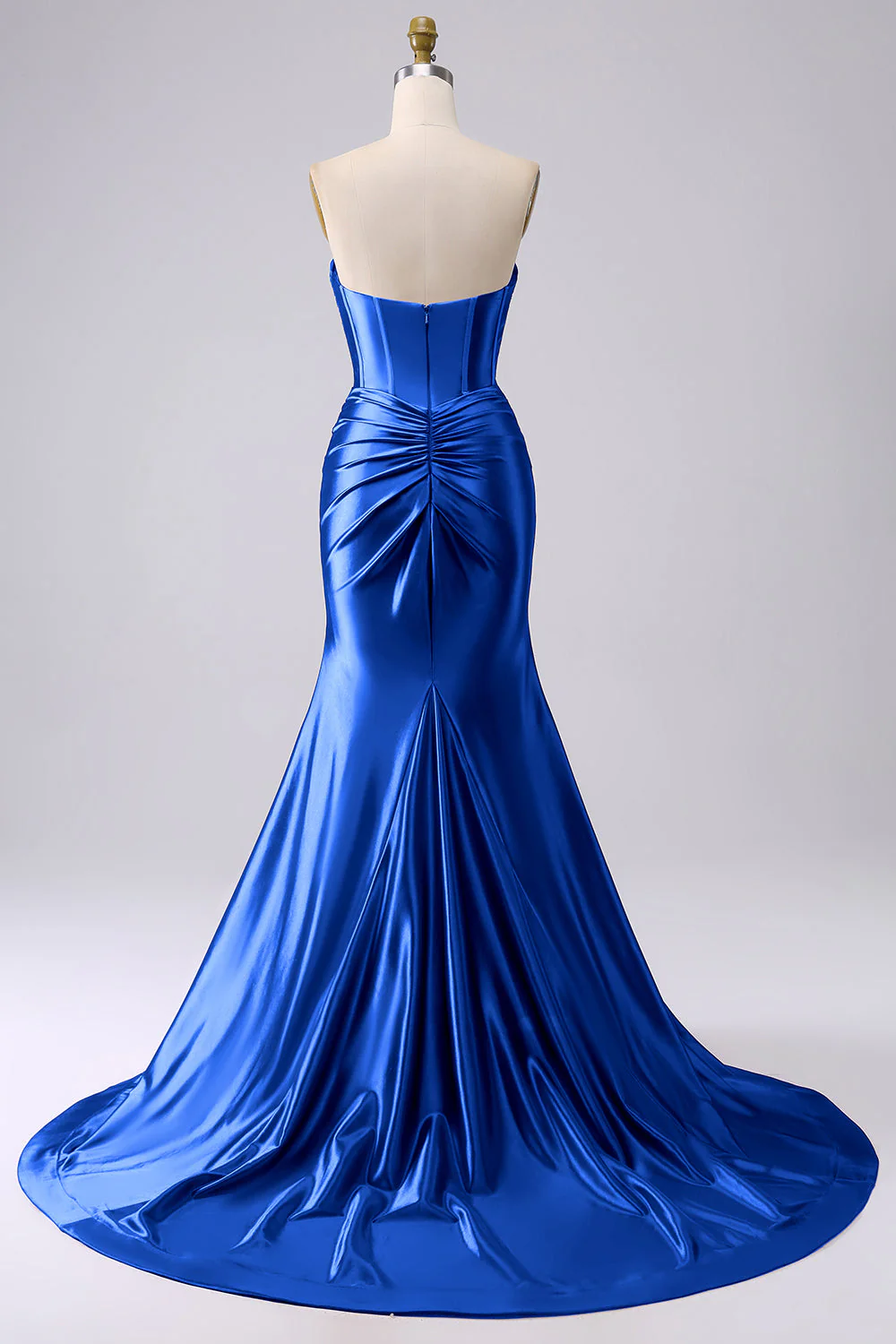 Fuchsia Strapless Satin Mermaid Corset Long PLus Size Prom Dress with Slit - Image 13