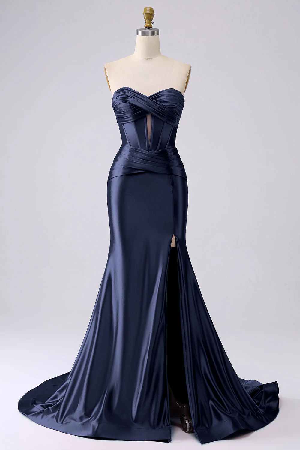 Fuchsia Strapless Satin Mermaid Corset Long PLus Size Prom Dress with Slit - Image 14