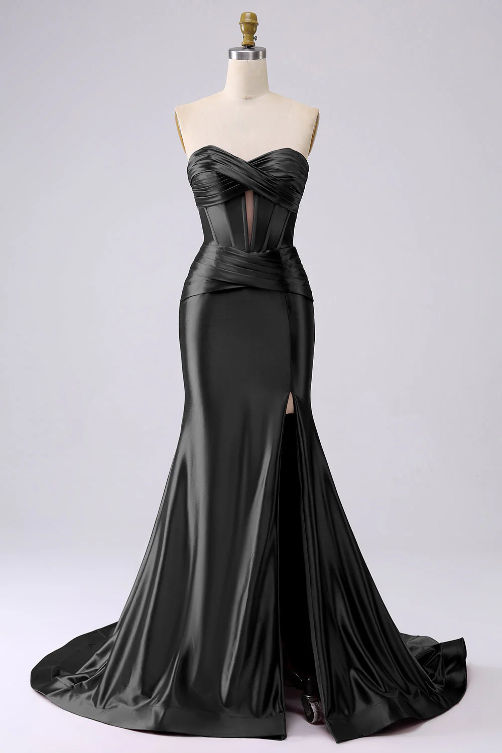 Fuchsia Strapless Satin Mermaid Corset Long PLus Size Prom Dress with Slit - Image 16