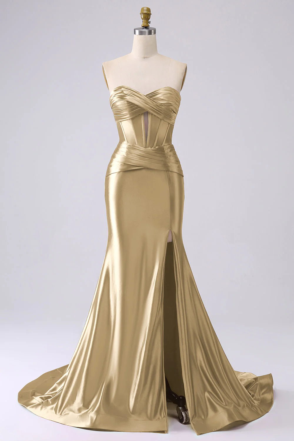 Fuchsia Strapless Satin Mermaid Corset Long PLus Size Prom Dress with Slit - Image 18