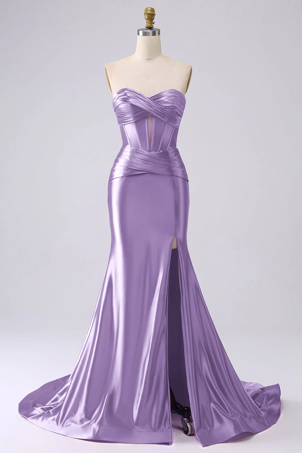 Fuchsia Strapless Satin Mermaid Corset Long PLus Size Prom Dress with Slit - Image 20