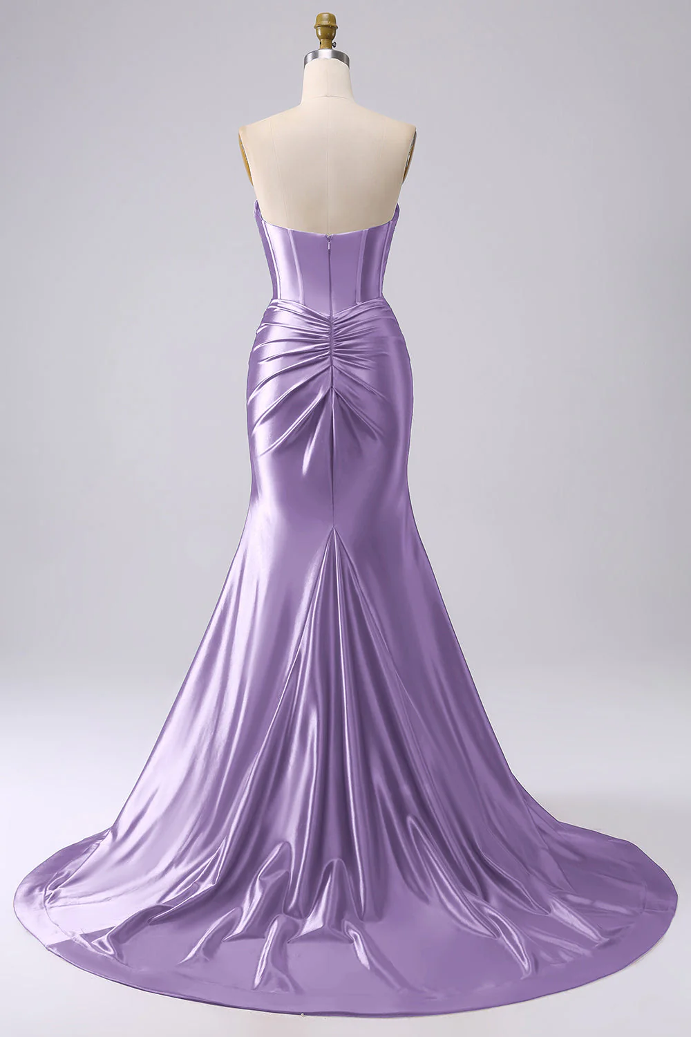 Fuchsia Strapless Satin Mermaid Corset Long PLus Size Prom Dress with Slit - Image 21
