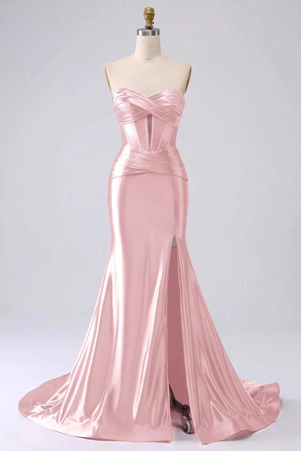 Fuchsia Strapless Satin Mermaid Corset Long PLus Size Prom Dress with Slit - Image 22