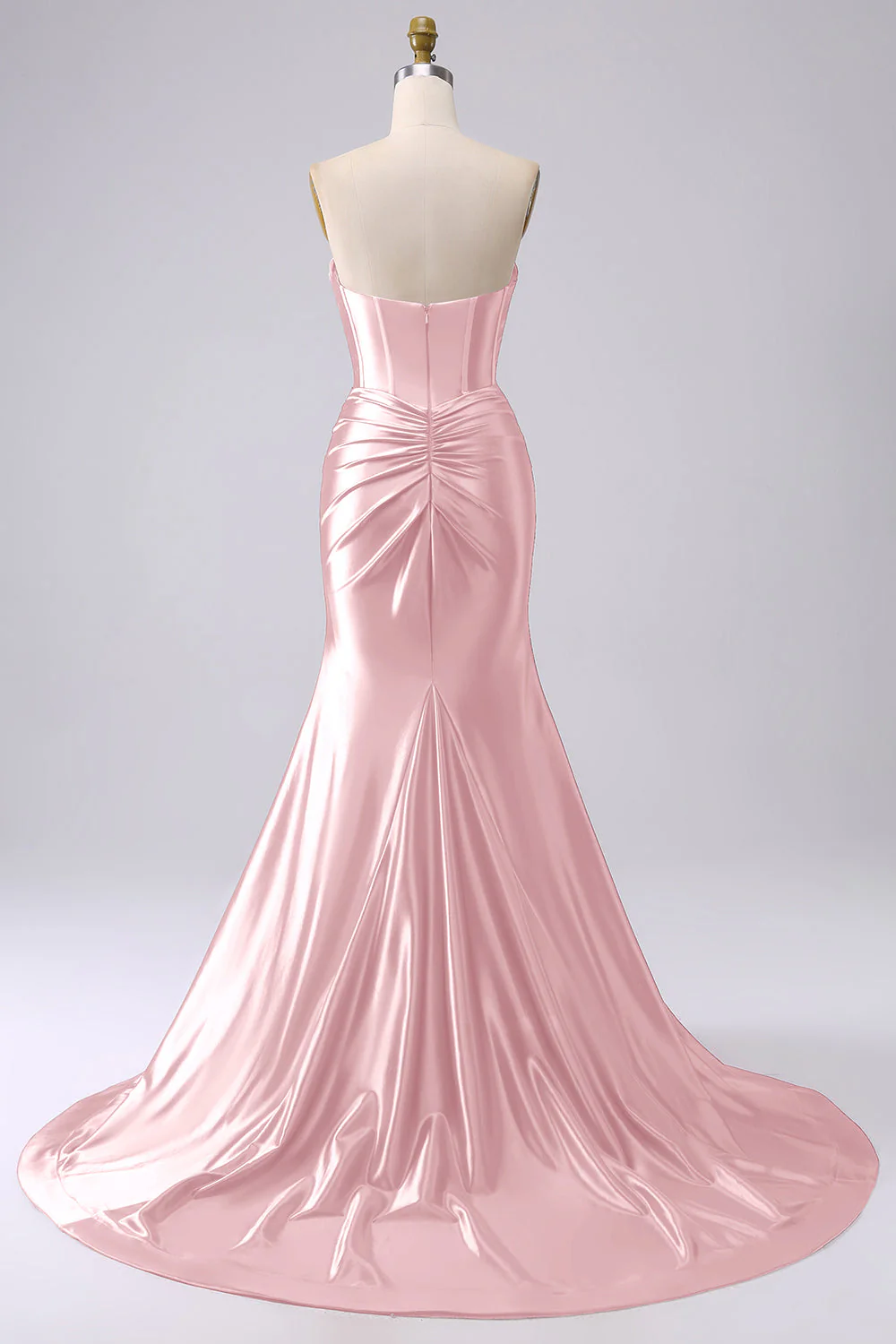 Fuchsia Strapless Satin Mermaid Corset Long PLus Size Prom Dress with Slit - Image 23