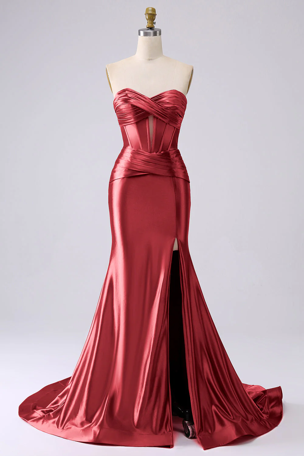 Fuchsia Strapless Satin Mermaid Corset Long PLus Size Prom Dress with Slit - Image 24