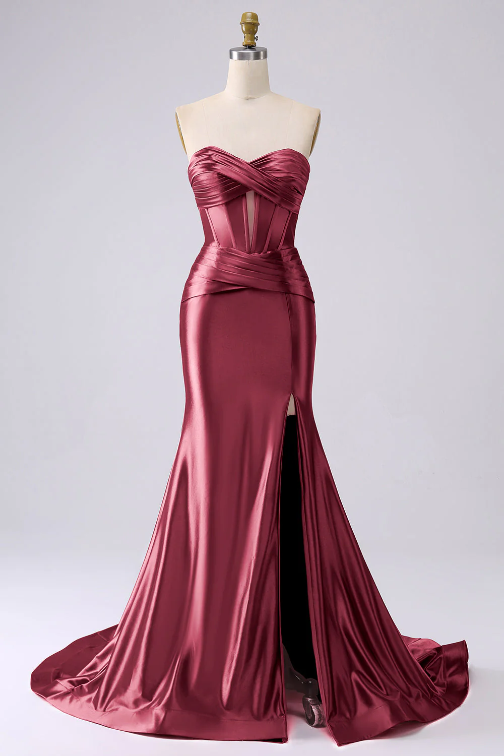 Fuchsia Strapless Satin Mermaid Corset Long PLus Size Prom Dress with Slit - Image 26