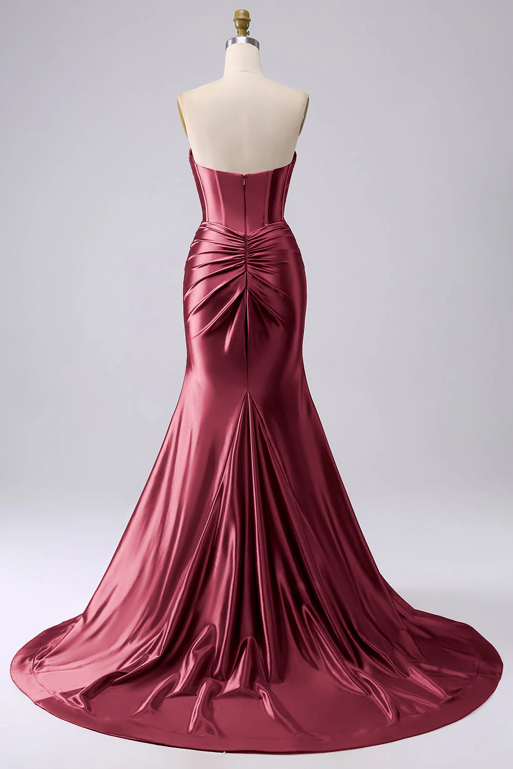 Fuchsia Strapless Satin Mermaid Corset Long PLus Size Prom Dress with Slit - Image 27