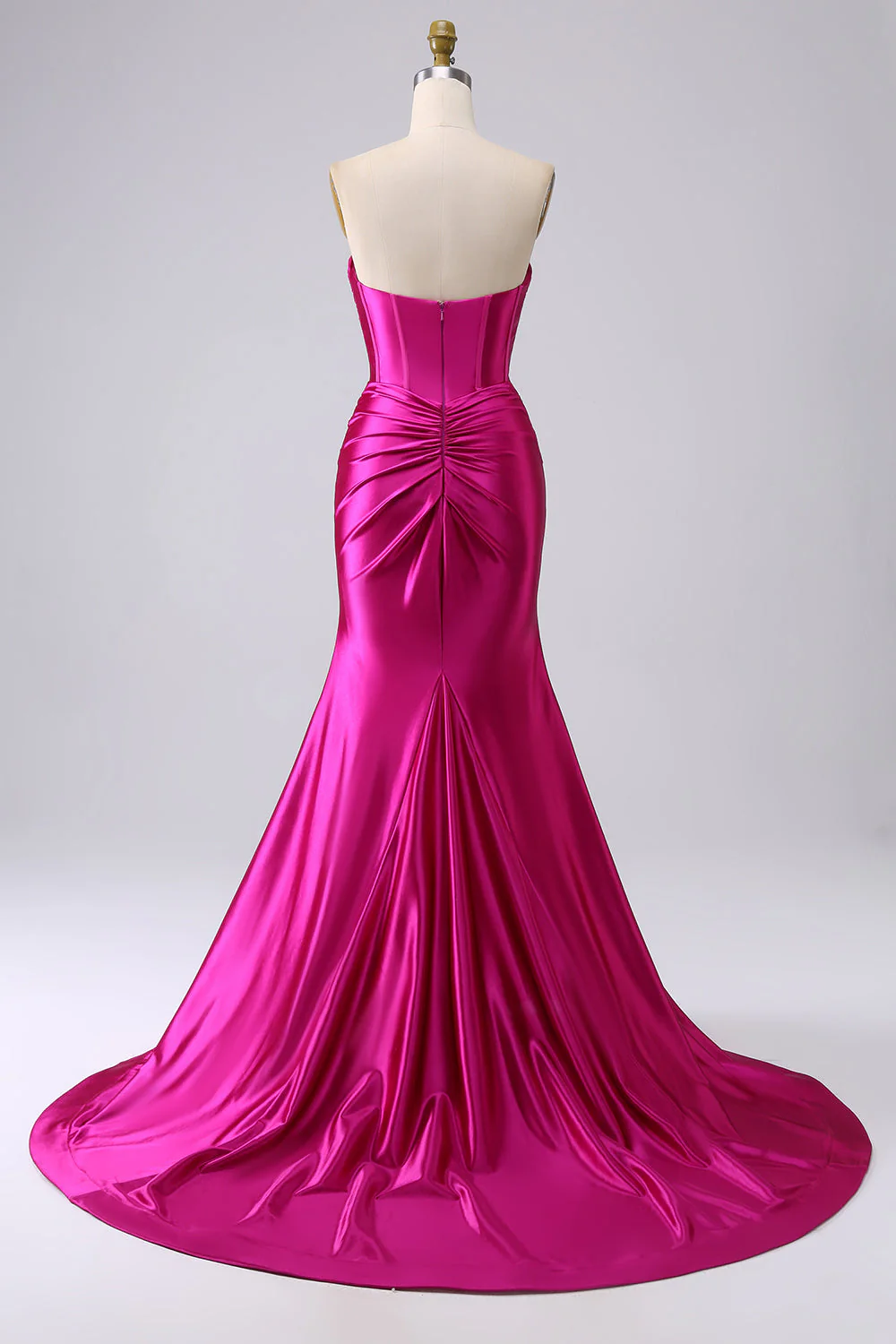 Fuchsia Strapless Satin Mermaid Corset Long PLus Size Prom Dress with Slit - Image 6