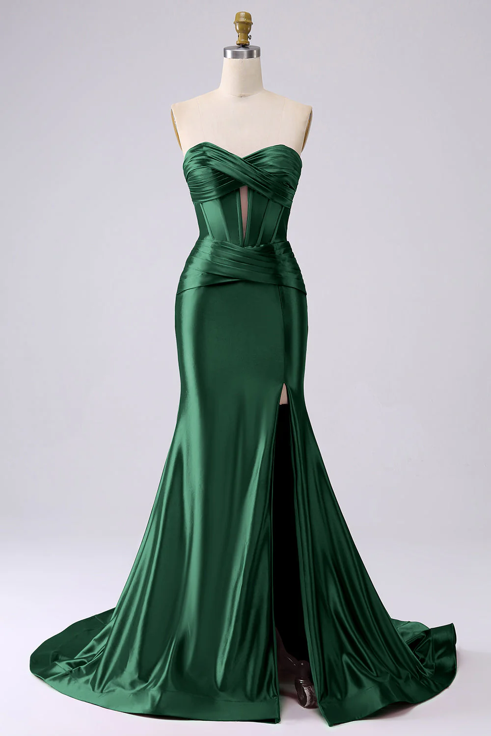 Fuchsia Strapless Satin Mermaid Corset Long PLus Size Prom Dress with Slit - Image 8