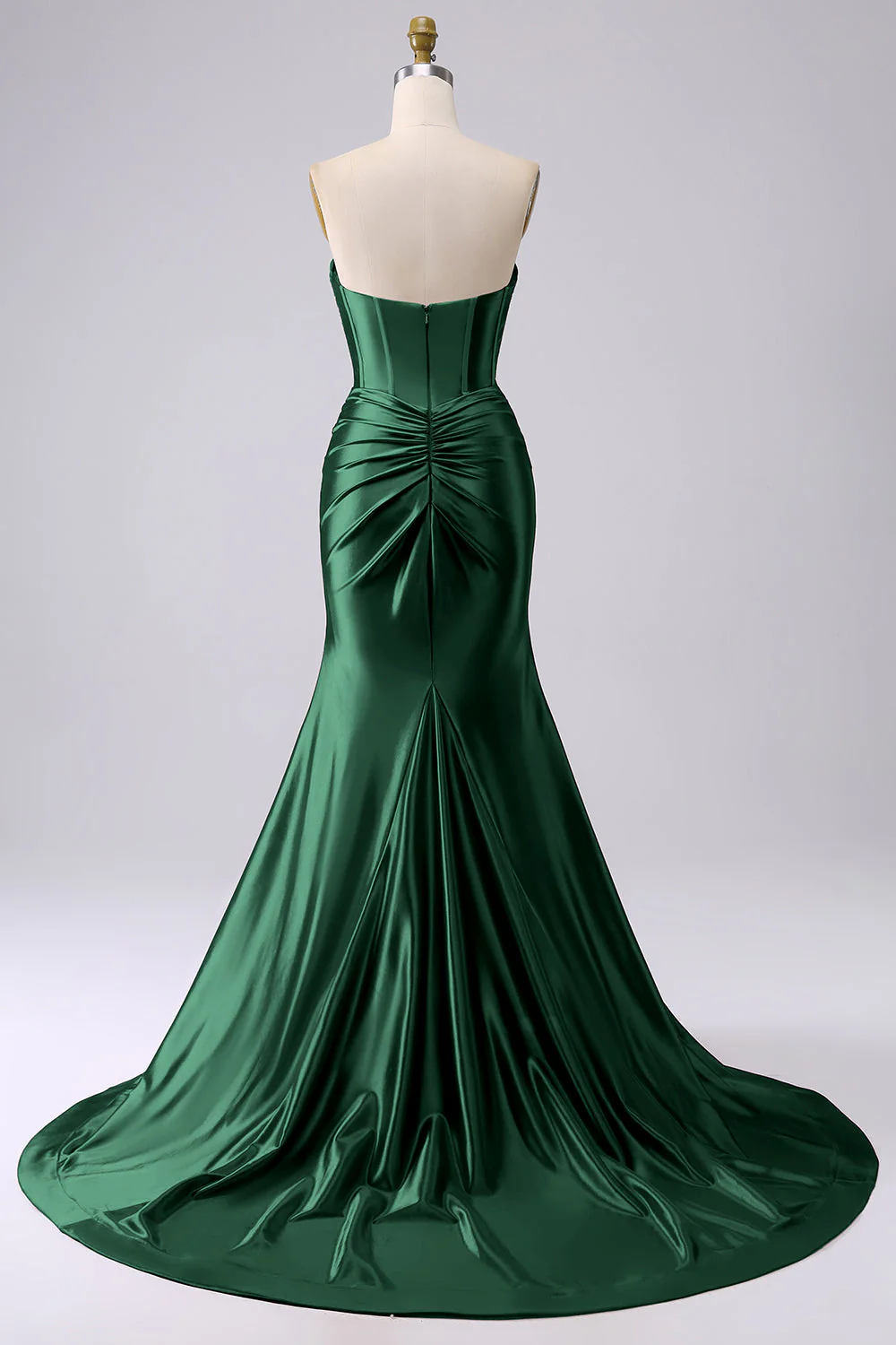 Fuchsia Strapless Satin Mermaid Corset Long PLus Size Prom Dress with Slit - Image 9