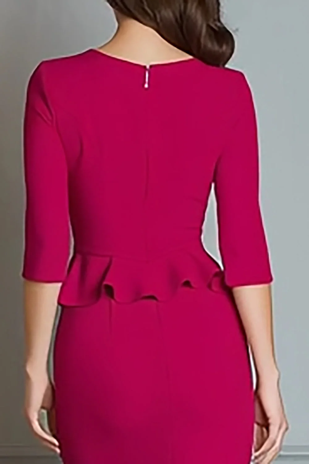 Fuchsia V Neck Mermaid Midi Work Dress with Sleeves - Image 4