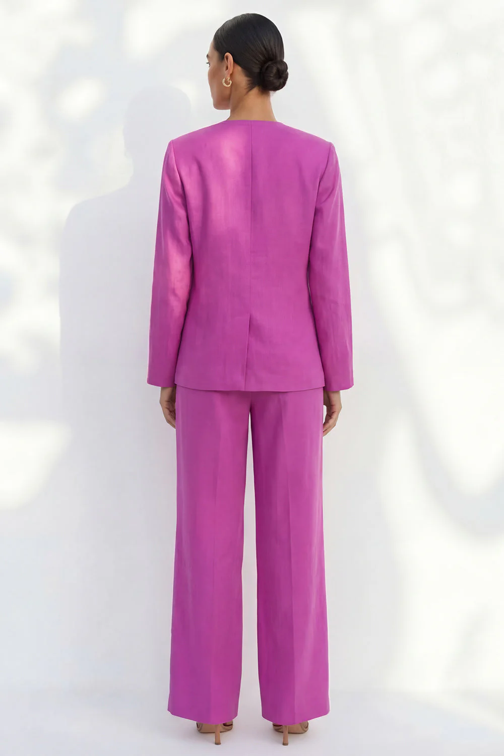 Fuchsia V-Neck One Button Long Sleeves Women Suit - Image 2