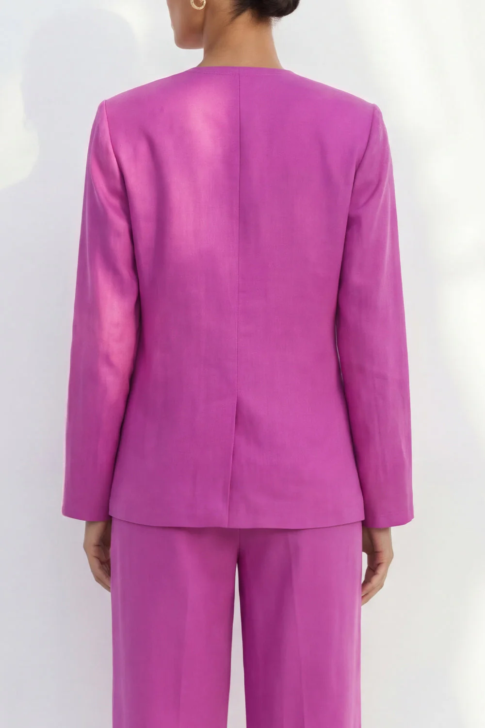 Fuchsia V-Neck One Button Long Sleeves Women Suit - Image 4