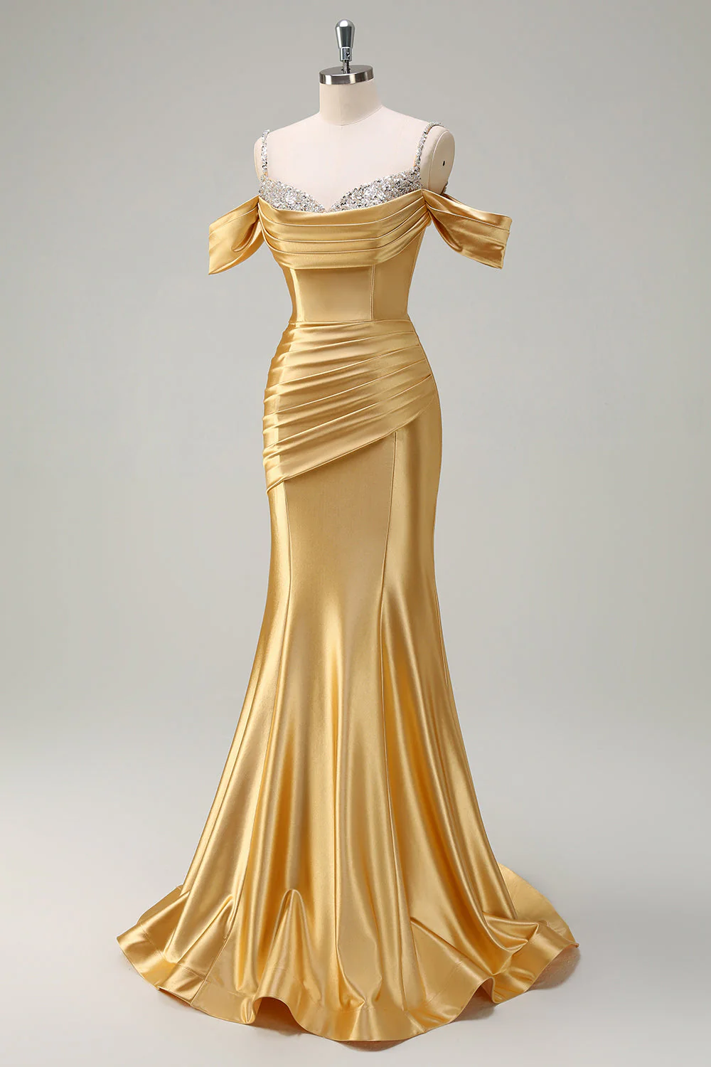 Glitter Blush Mermaid Beaded Cold Shoulder Long Prom Dress - Image 10