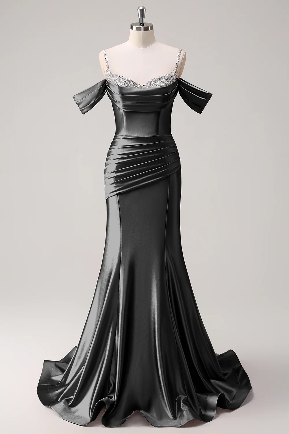 Glitter Blush Mermaid Beaded Cold Shoulder Long Prom Dress - Image 14