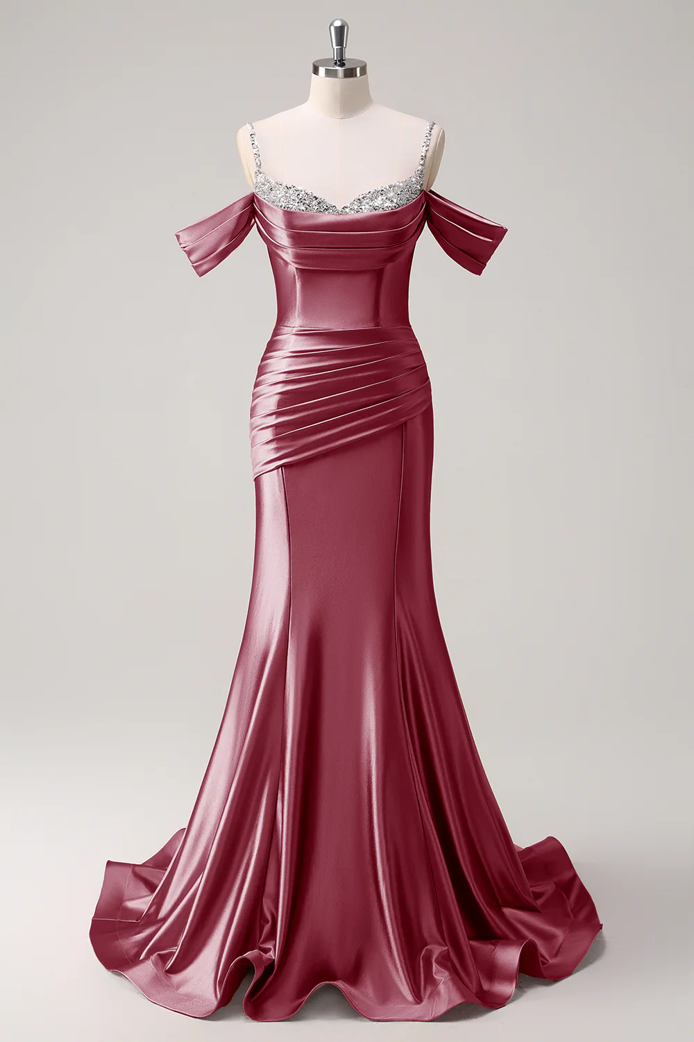 Glitter Blush Mermaid Beaded Cold Shoulder Long Prom Dress - Image 16