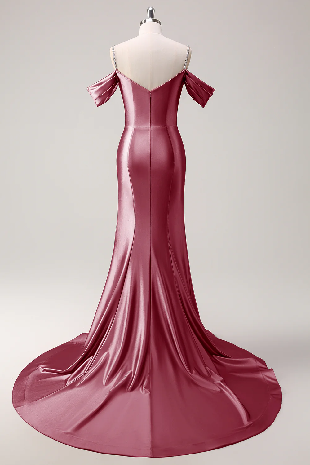 Glitter Blush Mermaid Beaded Cold Shoulder Long Prom Dress - Image 17