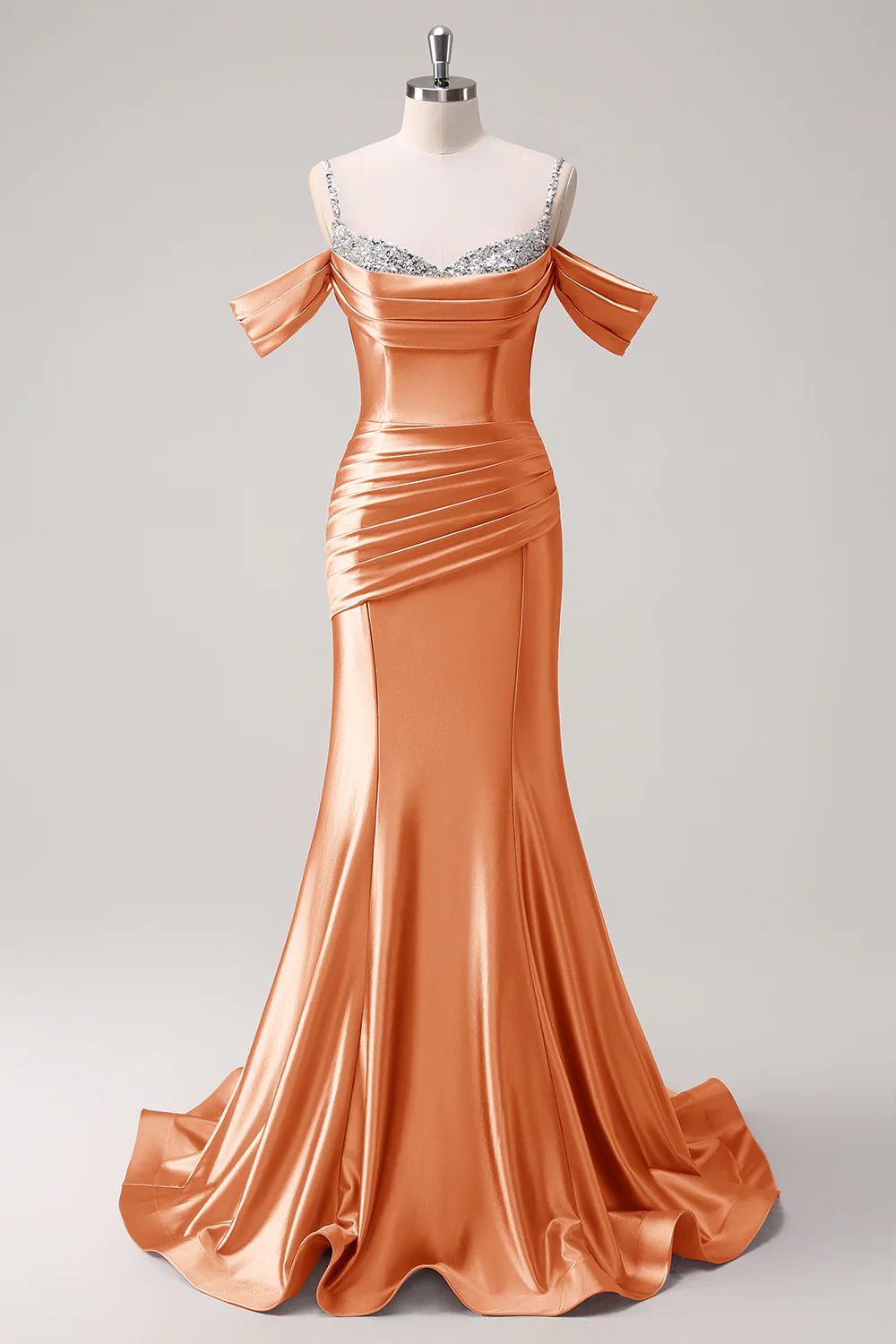 Glitter Blush Mermaid Beaded Cold Shoulder Long Prom Dress - Image 22