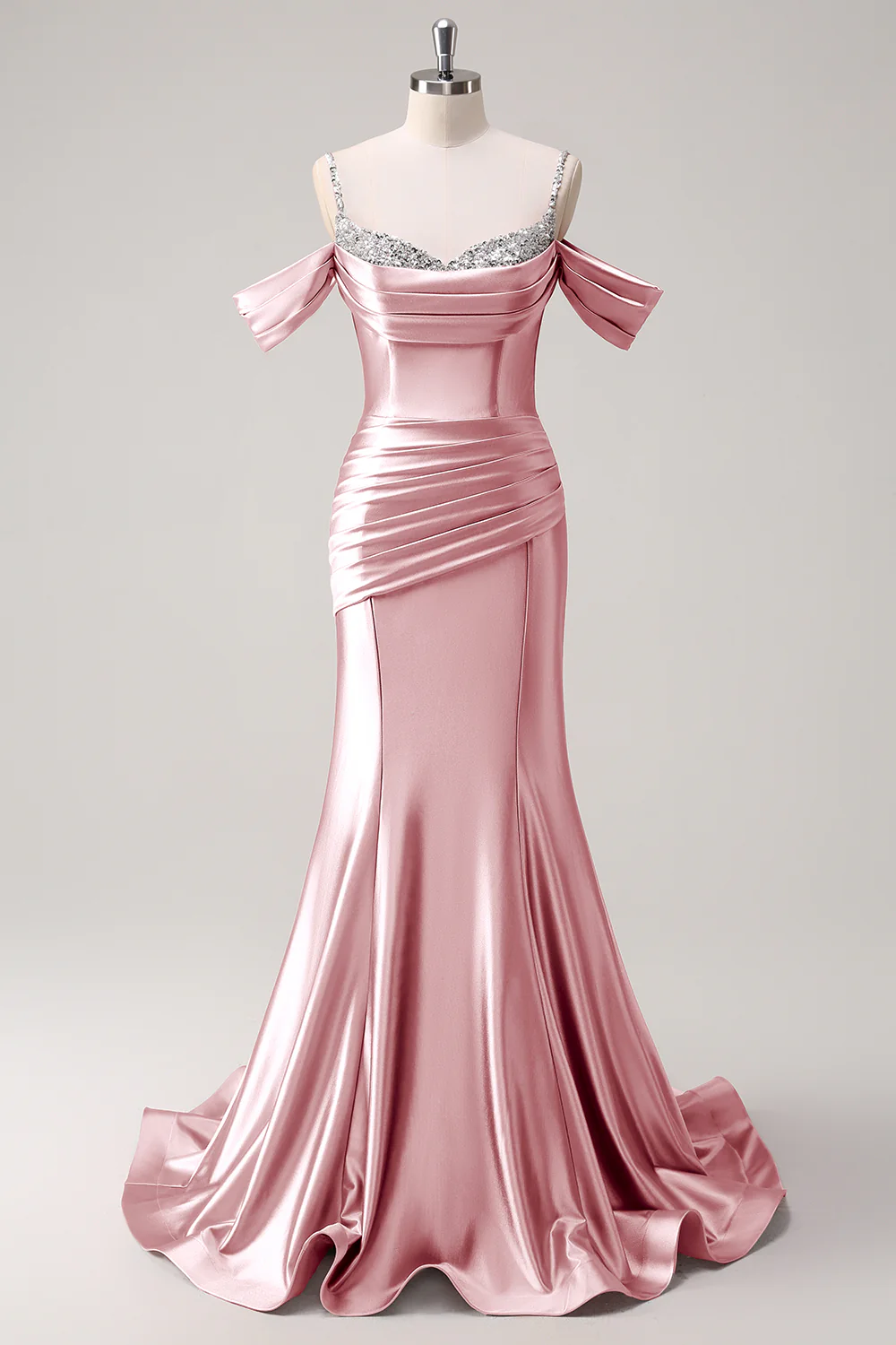 Glitter Blush Mermaid Beaded Cold Shoulder Long Prom Dress - Image 24
