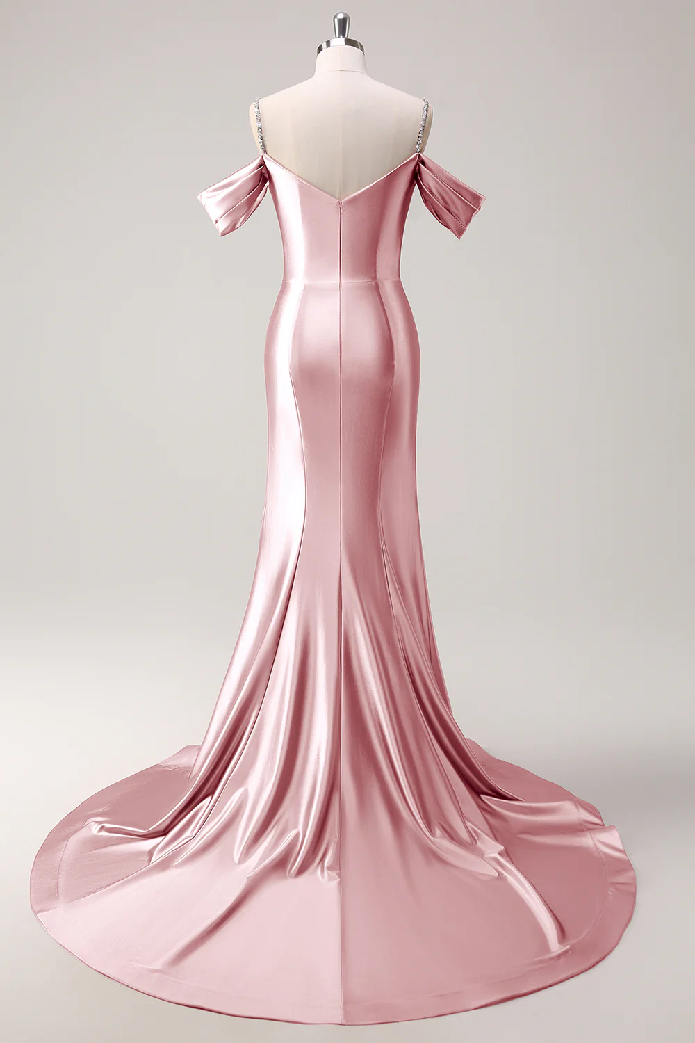 Glitter Blush Mermaid Beaded Cold Shoulder Long Prom Dress - Image 25