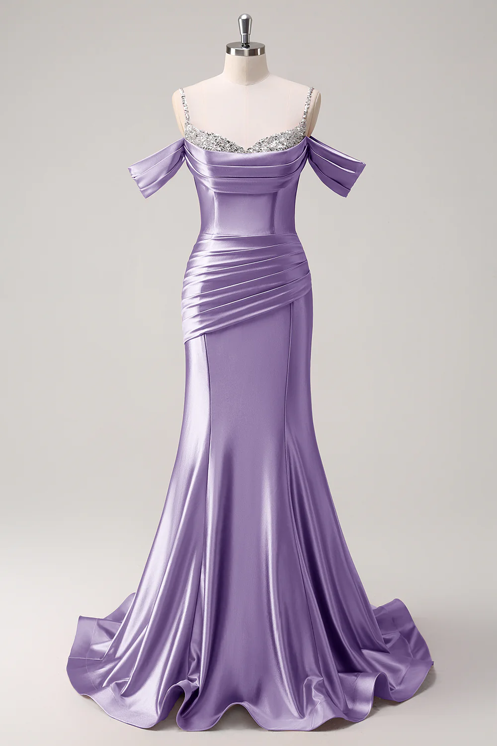 Glitter Blush Mermaid Beaded Cold Shoulder Long Prom Dress - Image 26