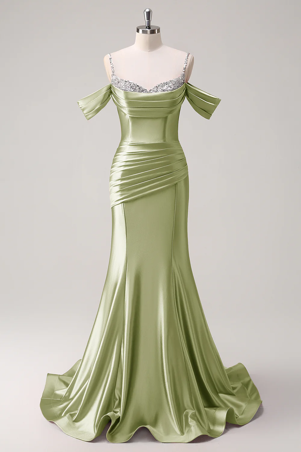 Glitter Blush Mermaid Beaded Cold Shoulder Long Prom Dress - Image 30