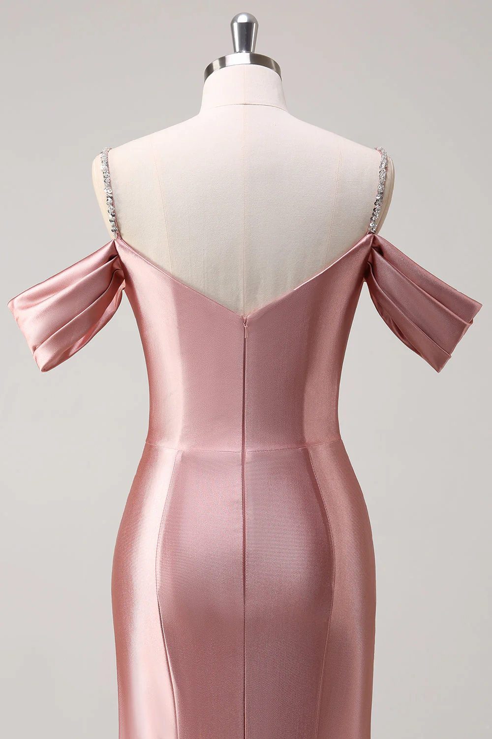 Glitter Blush Mermaid Beaded Cold Shoulder Long Prom Dress - Image 5