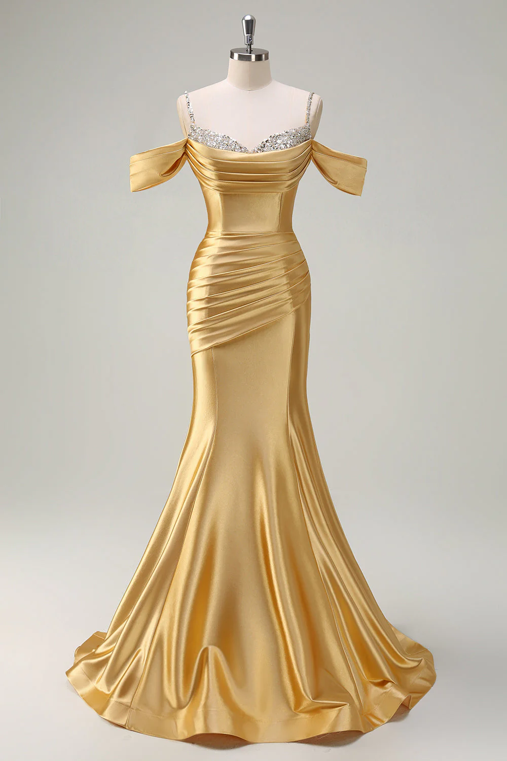 Glitter Blush Mermaid Beaded Cold Shoulder Long Prom Dress - Image 8