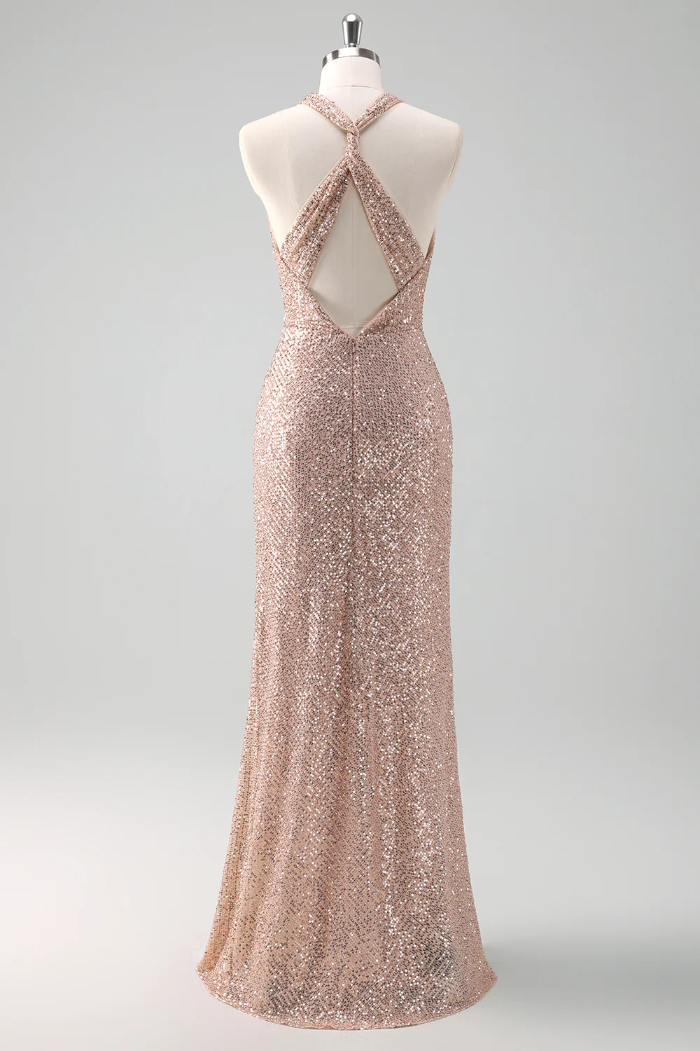 Glitter Blush Mermaid Halter Backless Long Prom Dress - Image 4