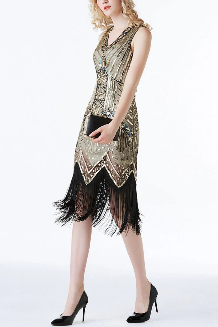 Glitter Fringe 1920s Flapper Dress - Image 4