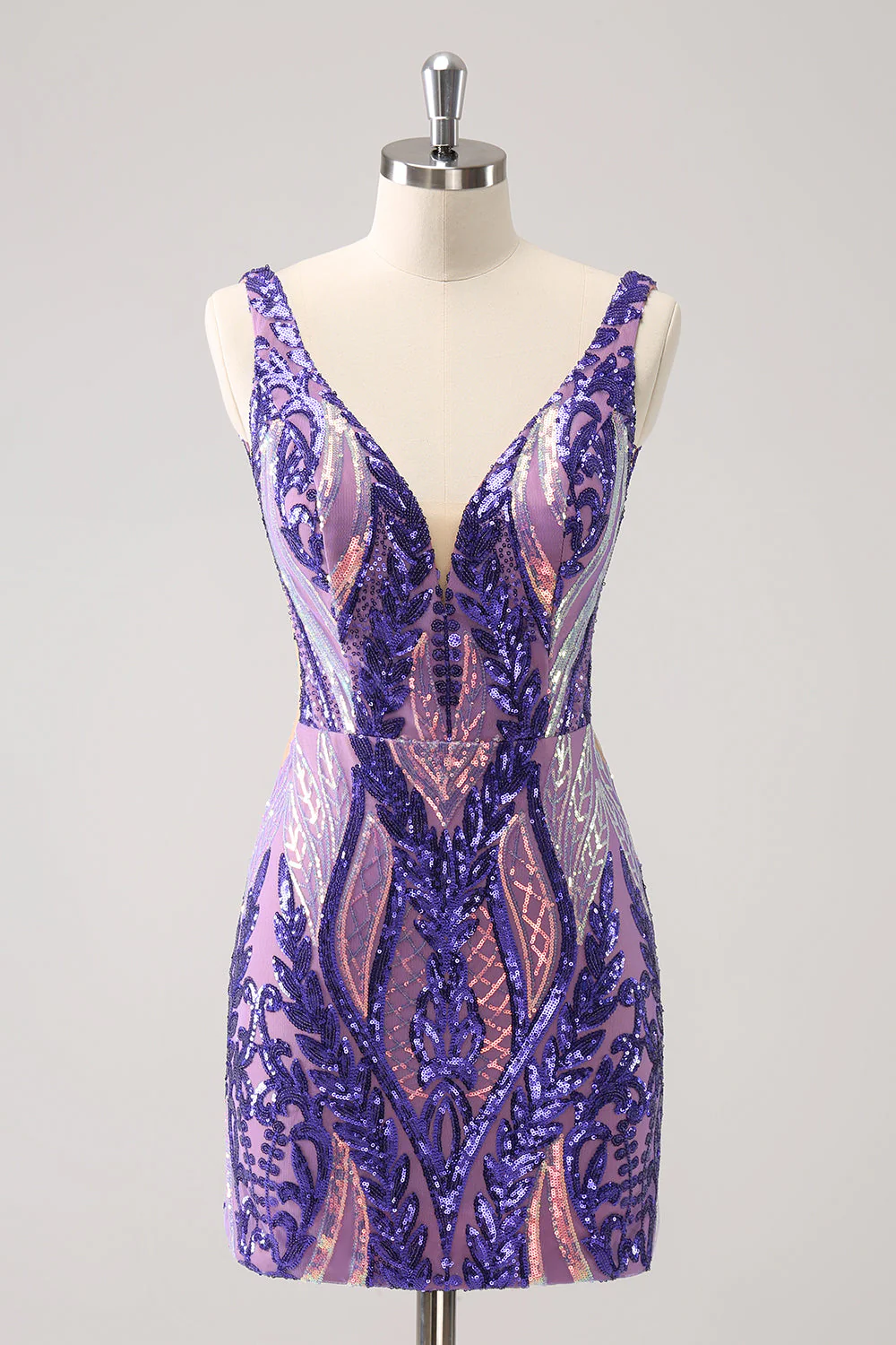 Glitter Fuchsia Bodycon V Neck Backless Short Graduation Dress with Sequins - Image 10