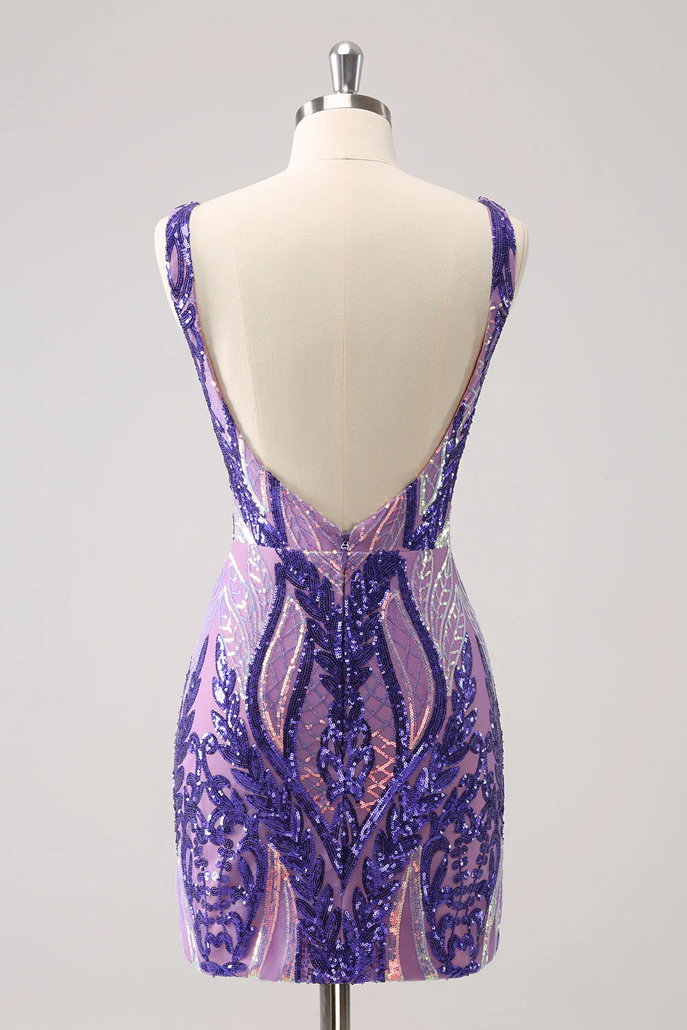 Glitter Fuchsia Bodycon V Neck Backless Short Graduation Dress with Sequins - Image 11
