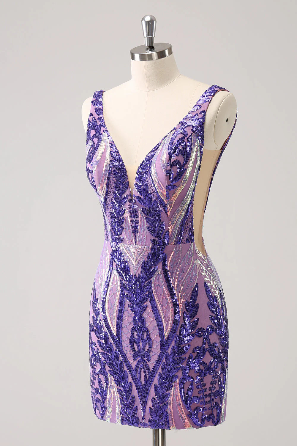 Glitter Fuchsia Bodycon V Neck Backless Short Graduation Dress with Sequins - Image 12