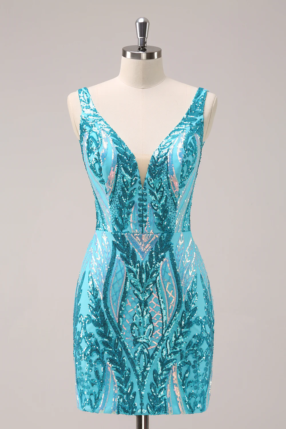 Glitter Fuchsia V Neck Tight Backless Short Graduation Dress with Sequins - Image 9