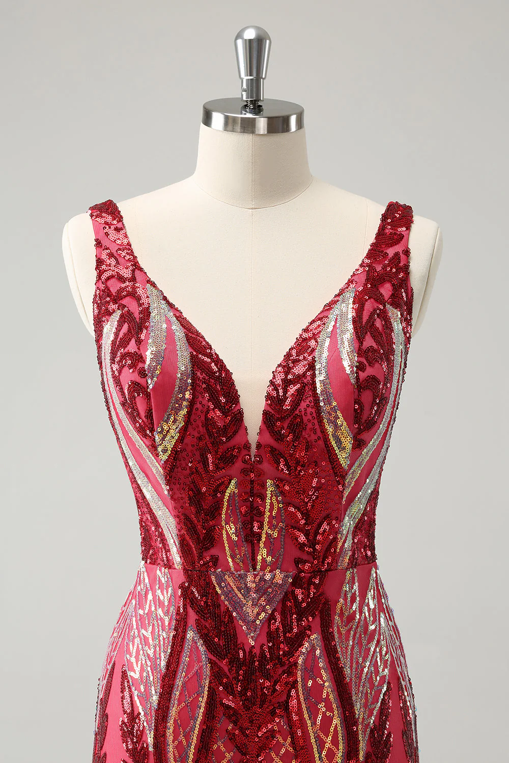 Glitter Fuchsia V Neck Tight Backless Short Graduation Dress with Sequins - Image 6