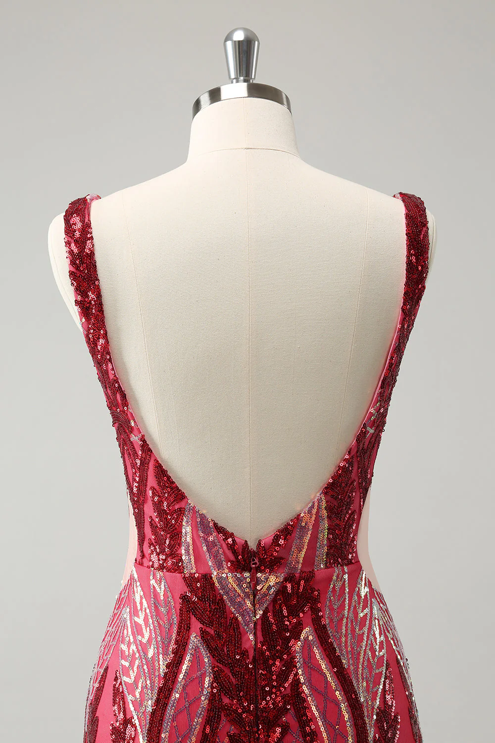 Glitter Fuchsia V Neck Tight Backless Short Graduation Dress with Sequins - Image 7
