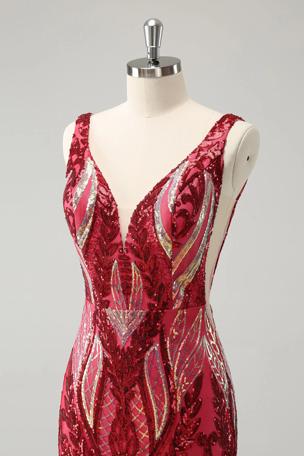 Glitter Fuchsia V Neck Tight Backless Short Graduation Dress with Sequins - Image 8