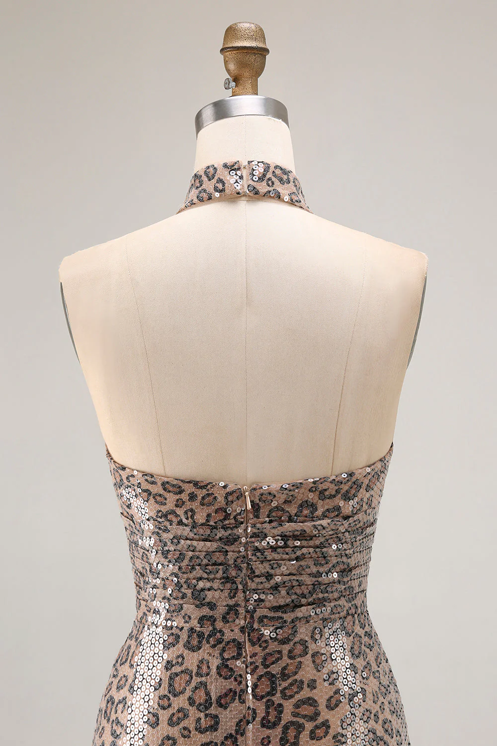 Glitter Golden Leopard Mermaid Halter Long Prom Dress with Slit - Image 7