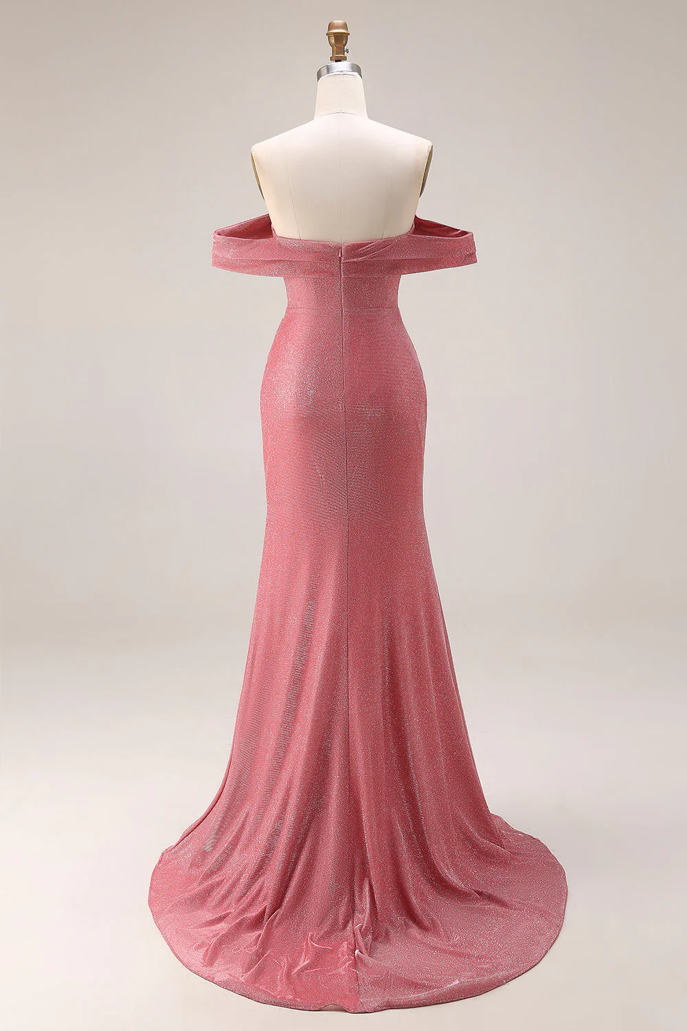 Glitter Mermaid Off The Shoulder Ruched Long Prom Dress with Slit - Image 2