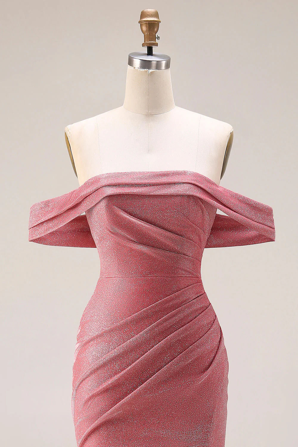Glitter Mermaid Off The Shoulder Ruched Long Prom Dress with Slit - Image 4
