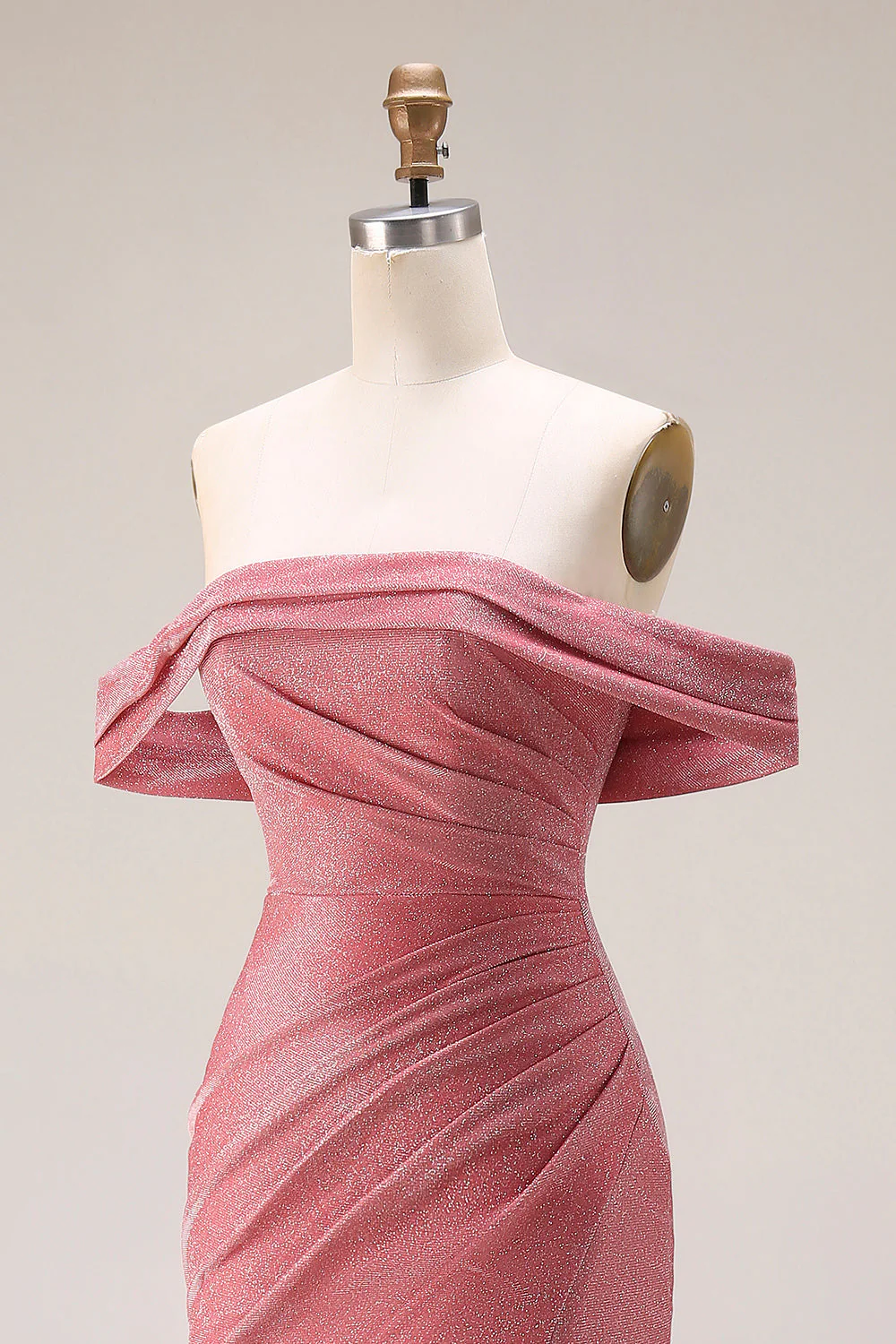 Glitter Mermaid Off The Shoulder Ruched Long Prom Dress with Slit - Image 6