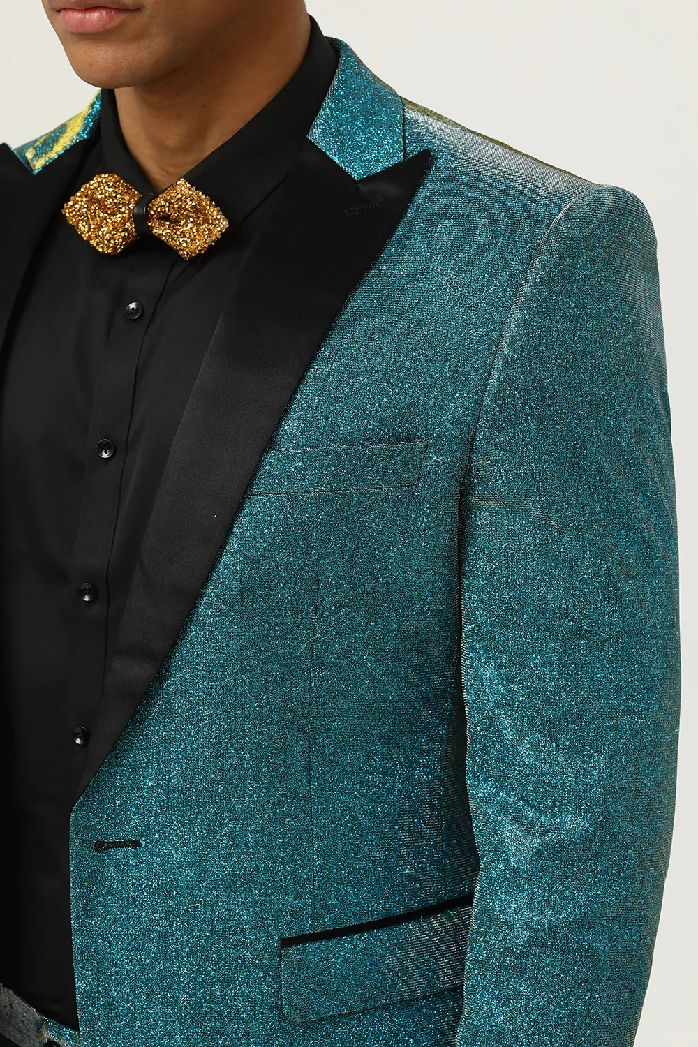 Glitter Peacock Blue Peak Lapel 2 Piece Men's Suits - Image 4