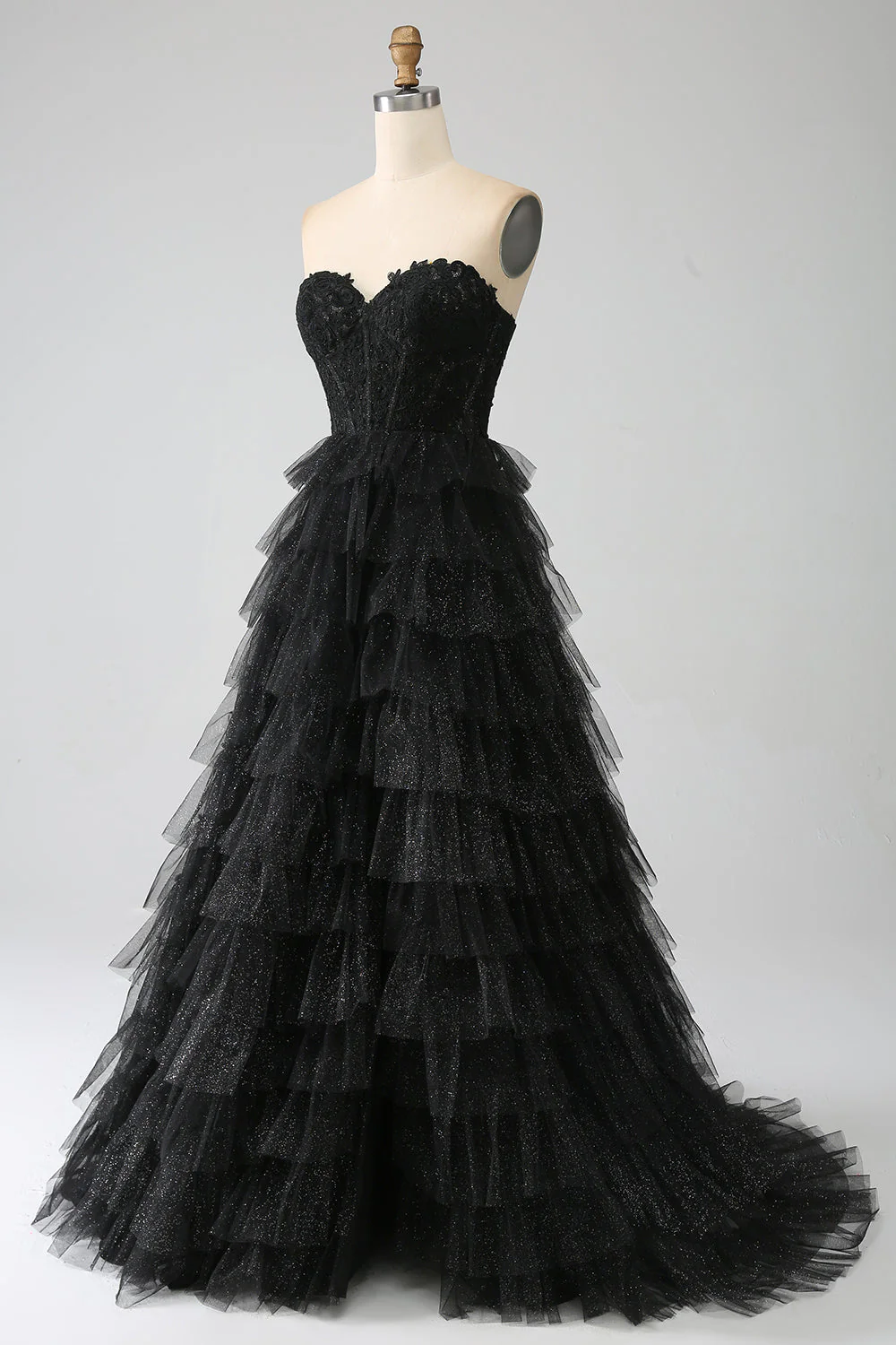 Glitter Sweetheart Black Corset Prom Dress with Slit - Image 5