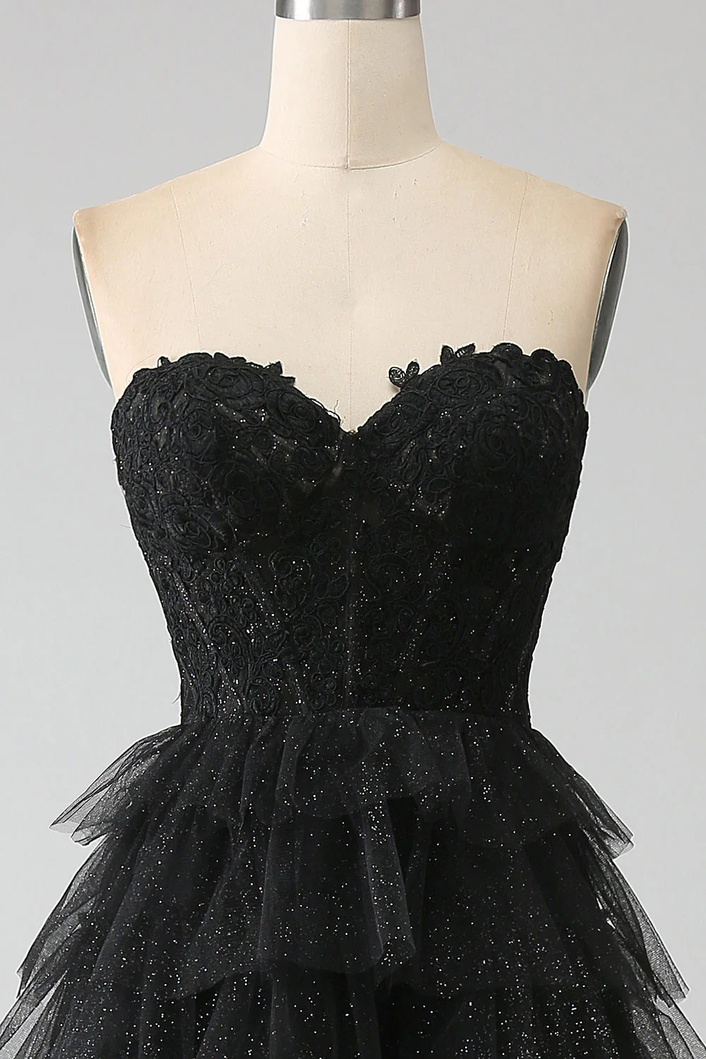 Glitter Sweetheart Black Corset Prom Dress with Slit - Image 6