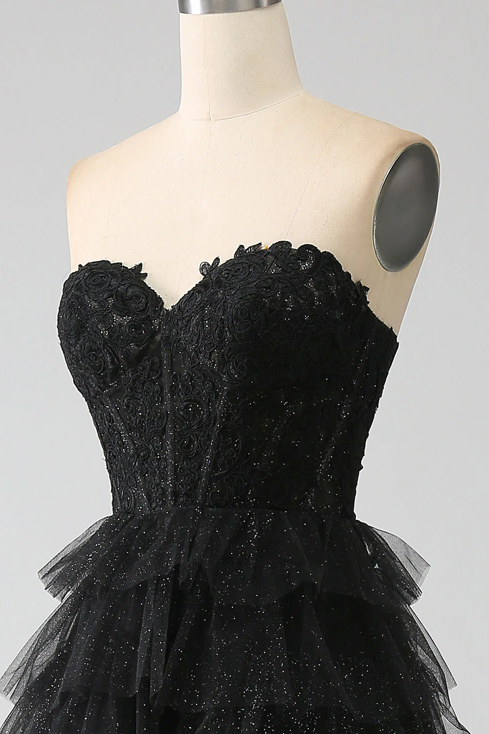 Glitter Sweetheart Black Corset Prom Dress with Slit - Image 8