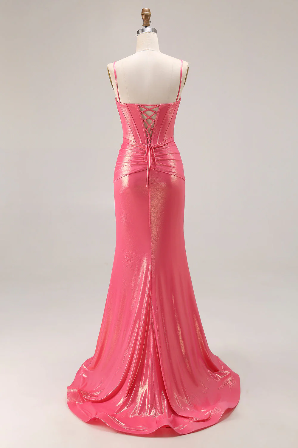 Glitter Watermelon Mermaid Pleated Corset Long Prom Dress With Beading - Image 2