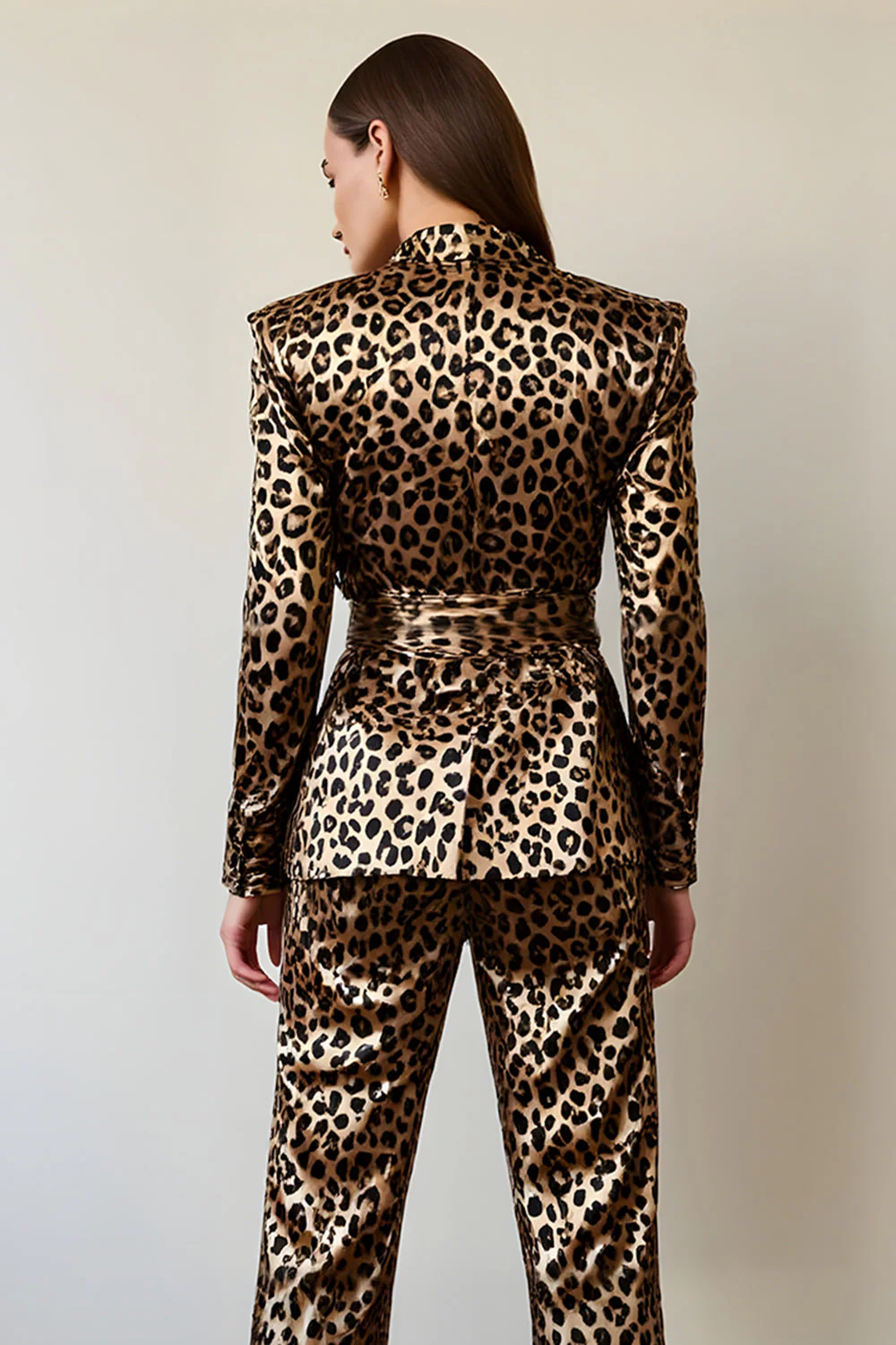 Gold Black Leopard Shawl Lapel 2 Piece Women Prom Suits - Image 4