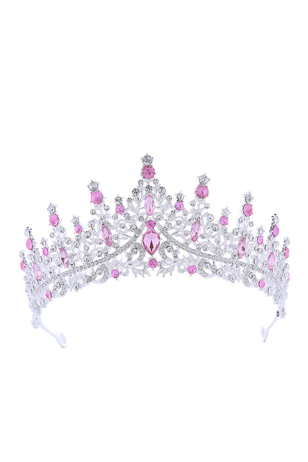 Silver White Crystal Prom Queen Pageant Crown Tiara with Rhinestones - Image 11