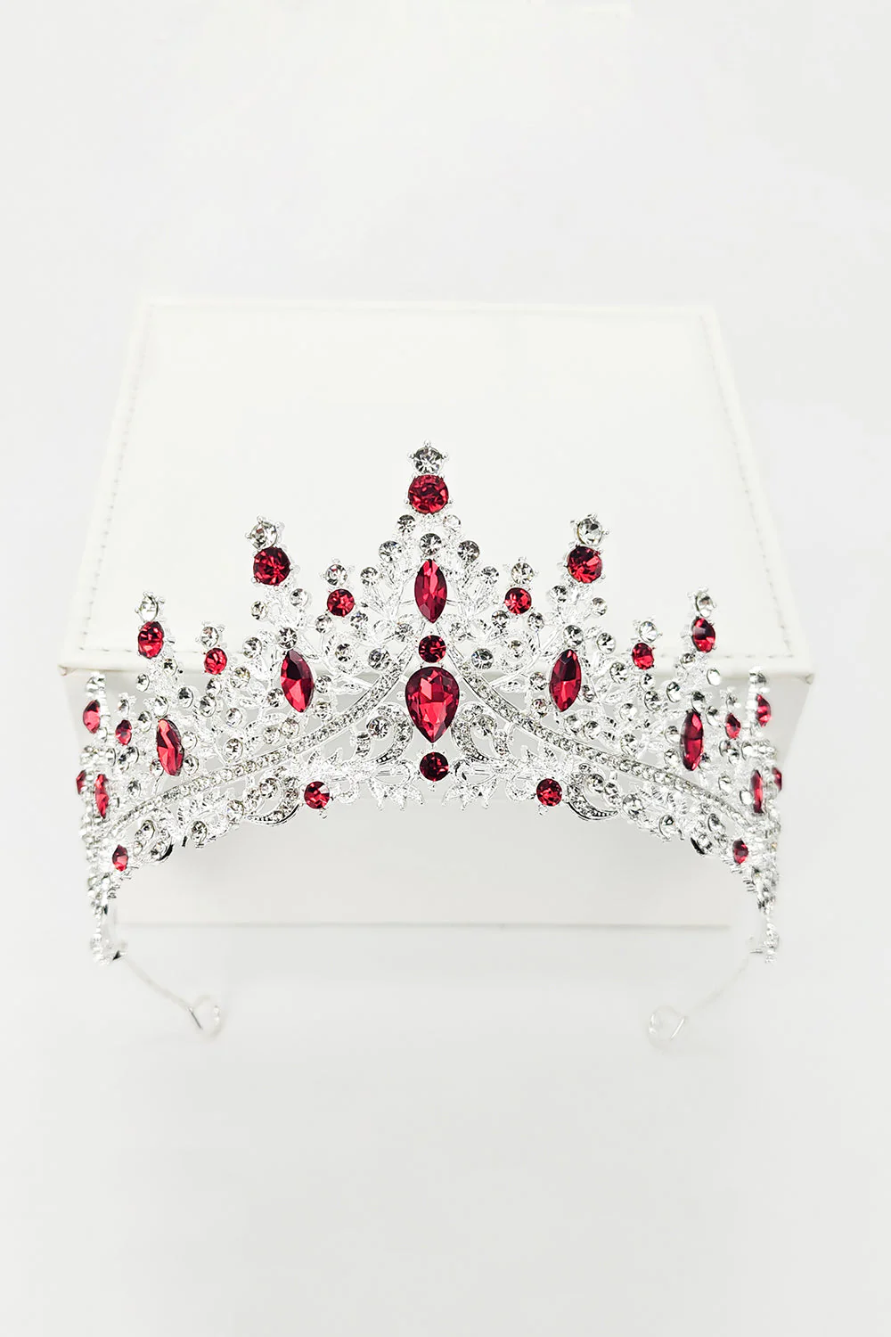 Silver White Crystal Prom Queen Pageant Crown Tiara with Rhinestones - Image 12